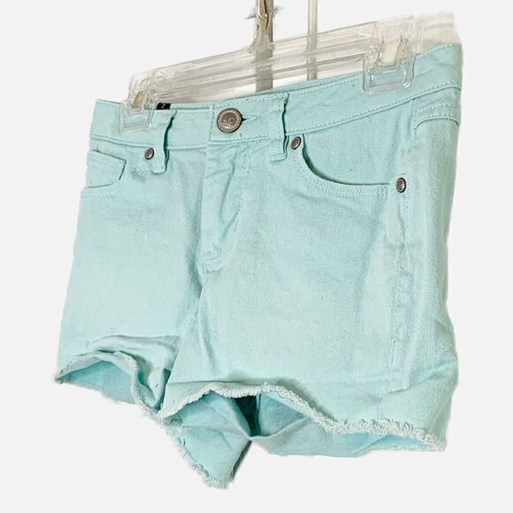 Lauren Conrad Mint Green Denim Jean Shorts Sz 2 Cutoffs GUC - Picture 2 of 10